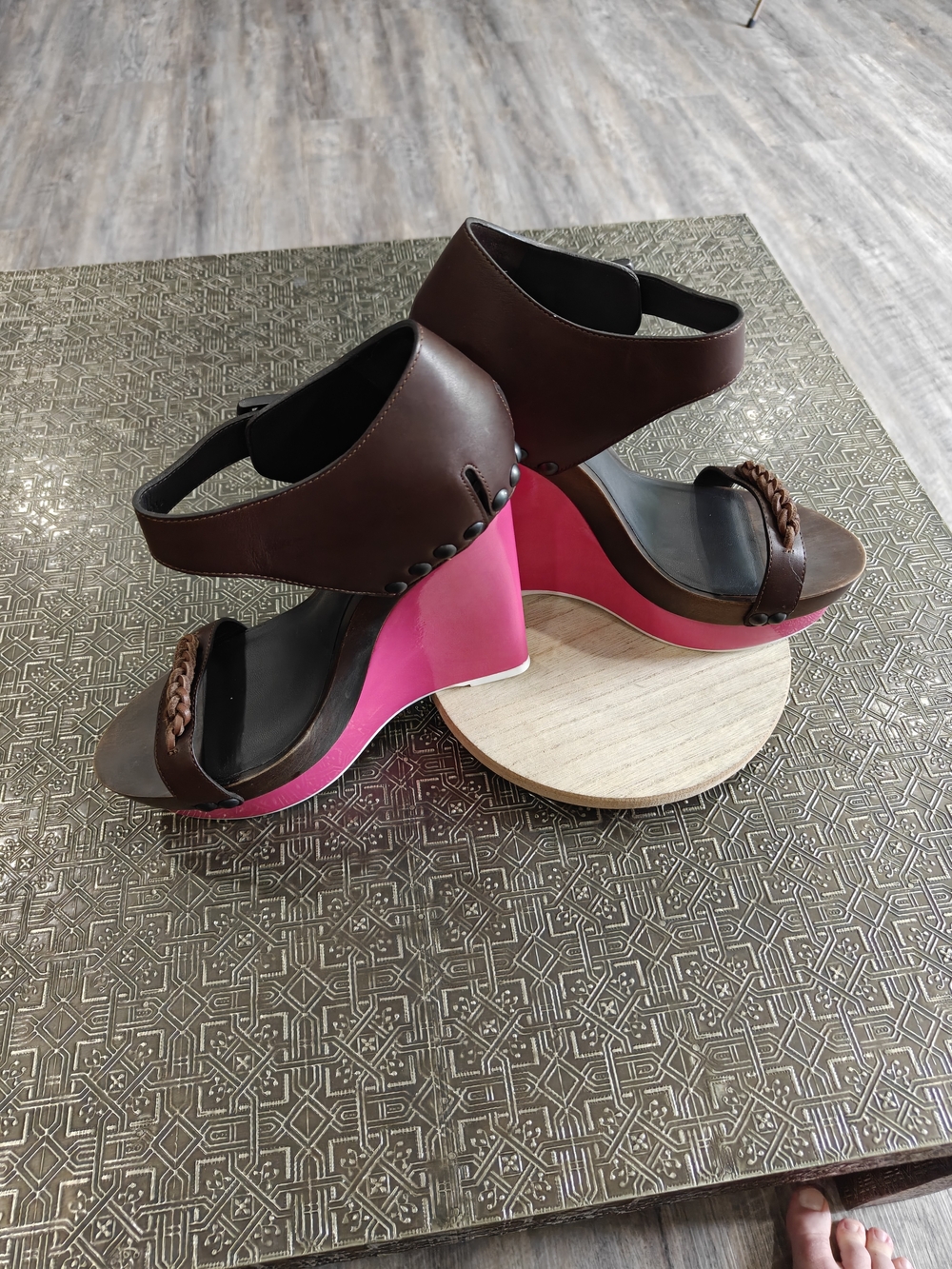 🐢 Bottega Veneta Wedge Platforms With Pink Bottoms Super Lux Brown Leather 9.5